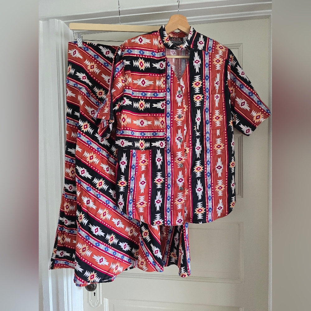 Vintage Ozark Mountain Colorful Western Shirt and Skirt Set
